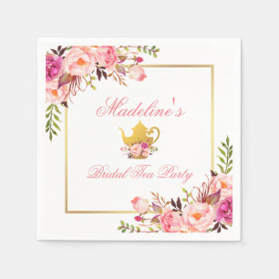 Rosa Blommigt Möhippa Tea Party Pappersservett