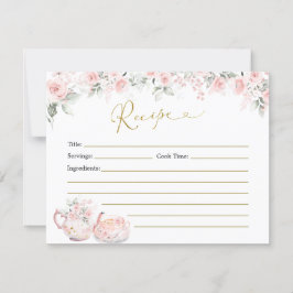 Rosa Blommigt Möhippa Tea Party Recept Card Inbjudningar