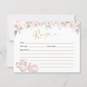 Rosa Blommigt Möhippa Tea Party Recept Card Inbjudningar