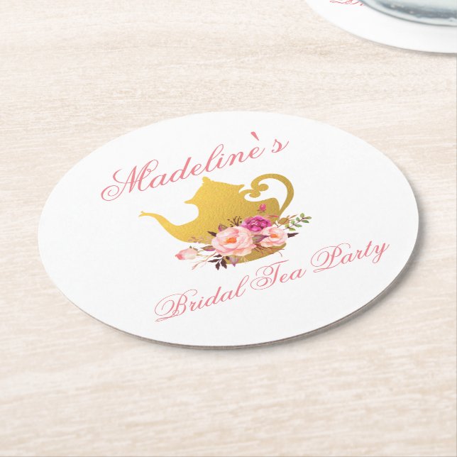 Rosa Blommigt Möhippa Tea Party Underlägg Papper Rund (Vinklad)