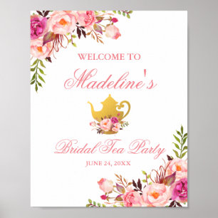 Rosa Blommigt Möhippa Tea Party Välkommen Poster