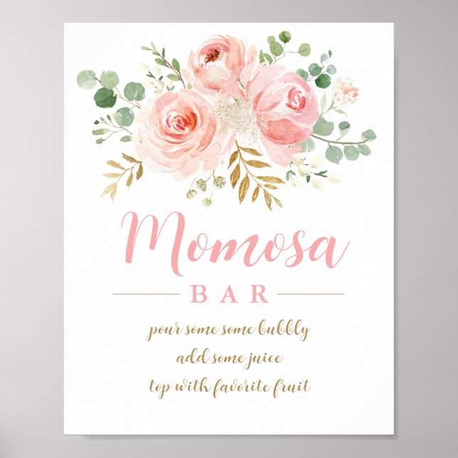  Rosa Blommigt Momosa Pub-tecken Poster (Framsidan)
