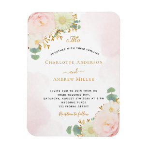 rosa blommigt monogram bröllop magnet