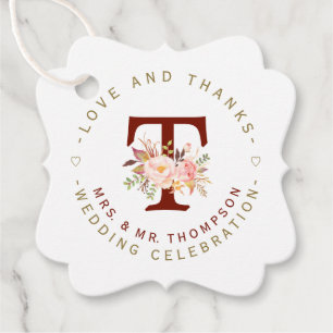 Rosa  Blommigt Monogram Circular Bröllop Gåvor Etiketter