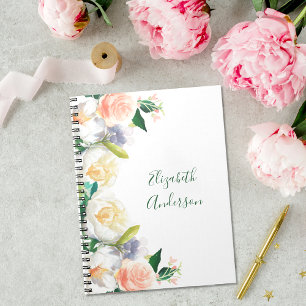 rosa blommigt monogram journal anteckningsbok