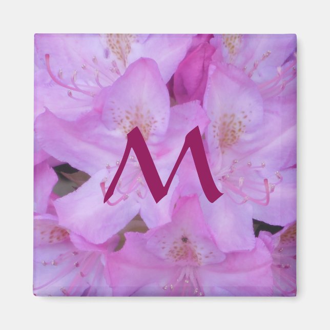 Rosa Blommigt Monogram Magnet (Framsidan)