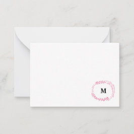 Rosa Blommigt Monogram Note Card Anteckningskort