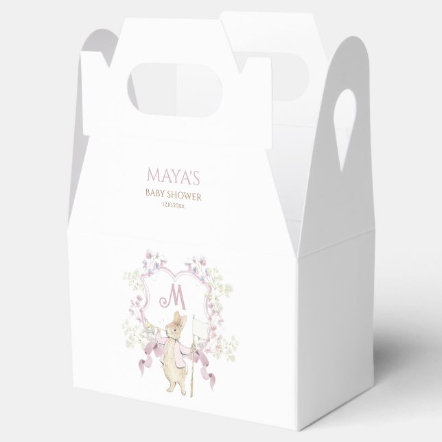 Rosa Blommigt Monogram Peter the Rabbit Baby Showe Presentaskar (Öppnad)