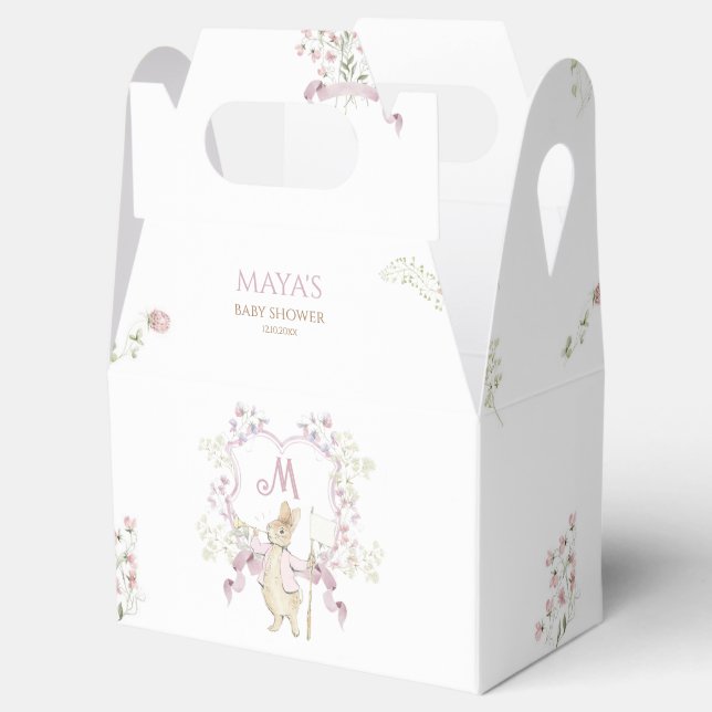 Rosa Blommigt Monogram Peter the Rabbit Baby Showe Presentaskar (Öppnad)