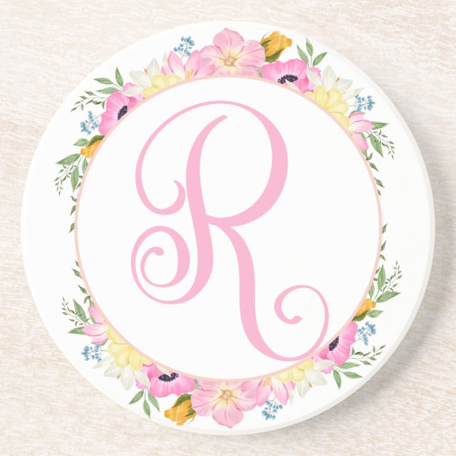 Rosa Blommigt Monogram Underlägg (Framsidan)