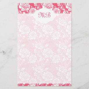 Rosa Blommigt Monogrammad Brevpapper