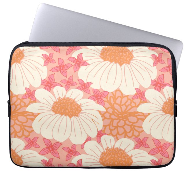 Rosa blommigt mönster laptopsleeve laptop fodral (Framsidan)
