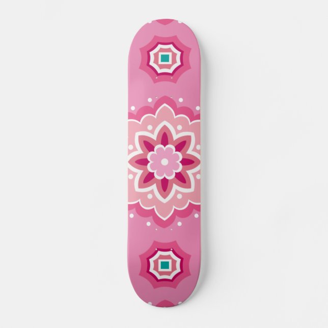 Rosa & Blommigt Mönster Old School Skateboard Bräda 21,6 Cm (Framsida)