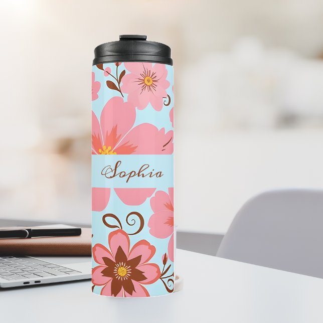 Rosa Blommigt Mood - Pastel Vibes-Retro Flowers (Pink Floral Mood –Pastel Vibes-Thermal Tumbler)