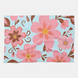 Rosa Blommigt Mood - Pastel Vibes-Retro Flowers Kökshandduk