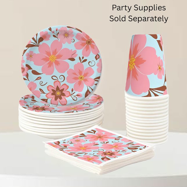 Rosa Blommigt Mood - Pastel Vibes-Retro Flowers Pappersservett (Pink Floral Mood – Pastel Vibes-Party Supplies)