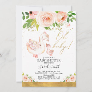 Rosa Blommigt Mor Anka Duckling Baby Shower Inbjudningar