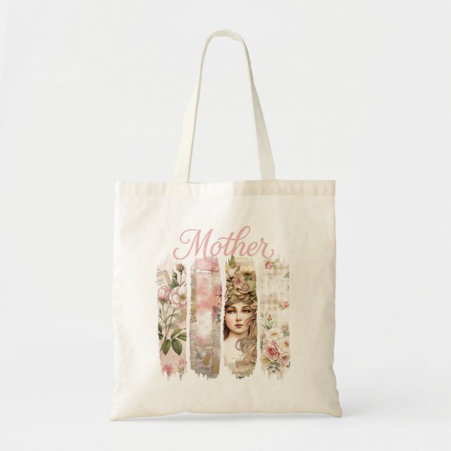 Rosa Blommigt Mor Tote Bag Tygkasse (Framsidan)