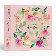 Rosa blommigt mormas recept cookbook Binder