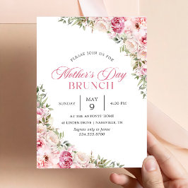 Rosa Blommigt Mors dag Brunch Party Inbjudningar