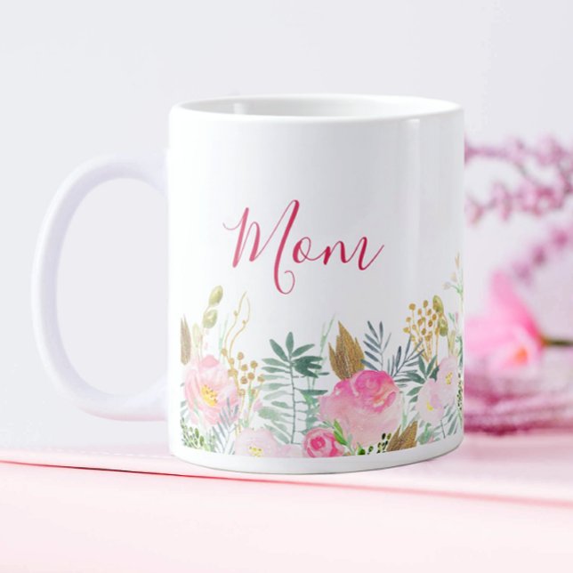 Rosa Blommigt Mors dag Jumbo Mugg (Pink Floral Coffee Mug for Mom)