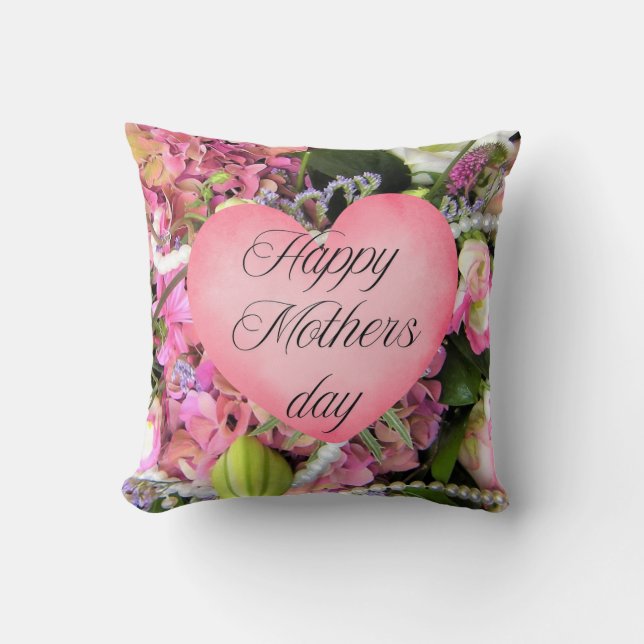 Rosa Blommigt Mors dag Kudde (Framsida)