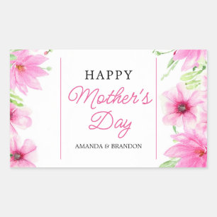 Rosa Blommigt Mor's Day Design Kids Namn Rektangulärt Klistermärke