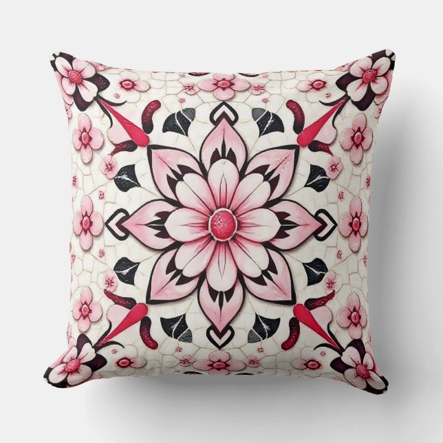 Rosa Blommigt Mosaic Dekorativ kudde (Framsida)