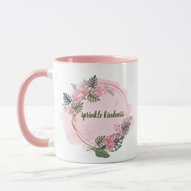 Rosa, blommigt, motivation mugg (Vänster)