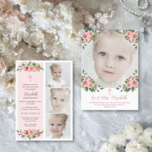 Rosa Blommigt Multifoto First Communion för flicko