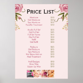 Rosa blommigt Nail Salon Pris List-meny Poster
