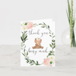 Rosa blommigt nalle greenery eucalyptus söt tack kort