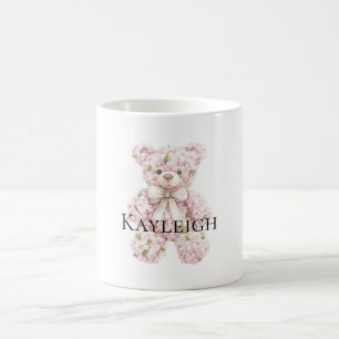Rosa Blommigt Nalle Kaffemugg