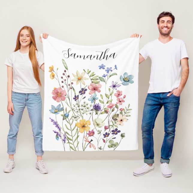 Rosa Blommigt Namn Fleecefilt (På plats)