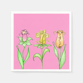 Rosa Blommigt Napkins Pappersservett