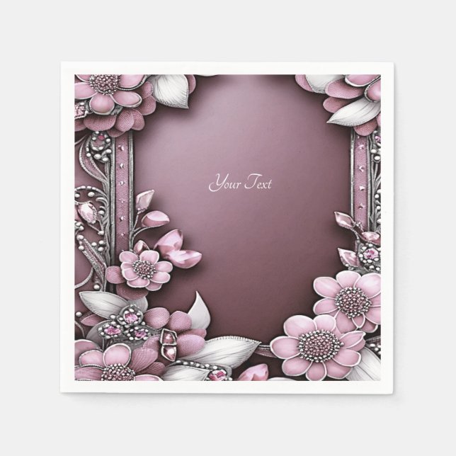 Rosa Blommigt Napkins Pappersservett (Framsidan)