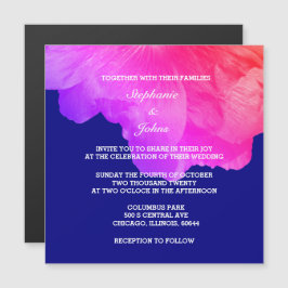 Rosa Blommigt Navy Blue White Cute Unique Bröllop Magnetisk Inbjudningskort