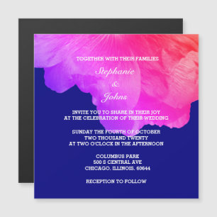 Rosa Blommigt Navy Blue White Cute Unique Bröllop Magnetisk Inbjudningskort