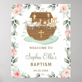 Rosa Blommigt Noahs Ark Girl Girl Baptism Välkomme Poster