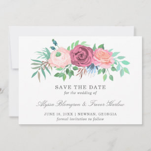Rosa Blommigt non Photo Bröllop Spara Datumet