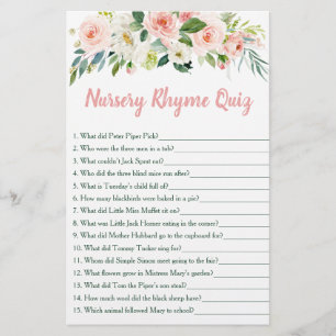 Rosa Blommigt Nursery Rhyme Baby Shower Game