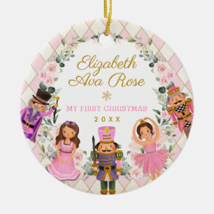 Rosa Blommigt Nutcracker Baby 1:a julklappen Julgransprydnad Keramik