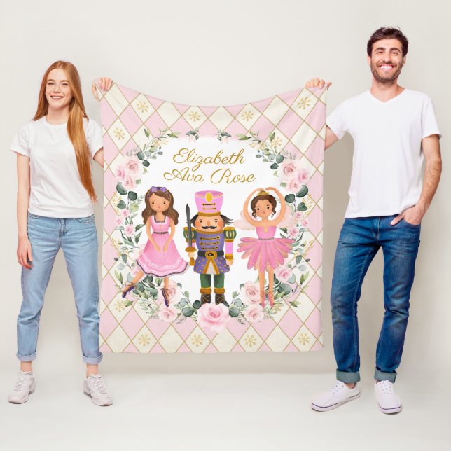  Rosa Blommigt Nutcracker Helgdag Flicka Fleecefilt (På plats)