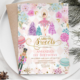 Rosa Blommigt Nutcracker Land Sweets Birthday Inbjudningar