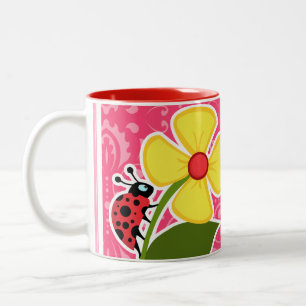 Rosa blommigt; Nyckelpiga Två-Tonad Mugg