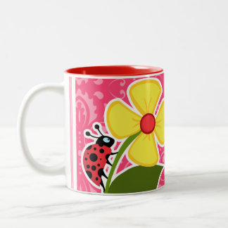 Rosa blommigt; Nyckelpiga Två-Tonad Mugg