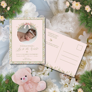 Rosa Blommigt Nyfödd Baby Fotojul Helg Vykort