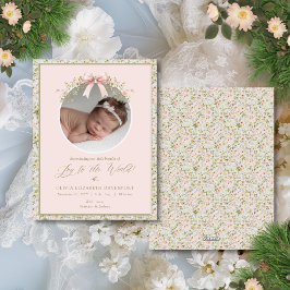 Rosa Blommigt Nyfödd Baby Fotojul Julkort