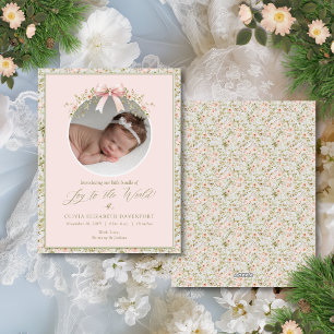 Rosa Blommigt Nyfödd Baby Fotojul Julkort