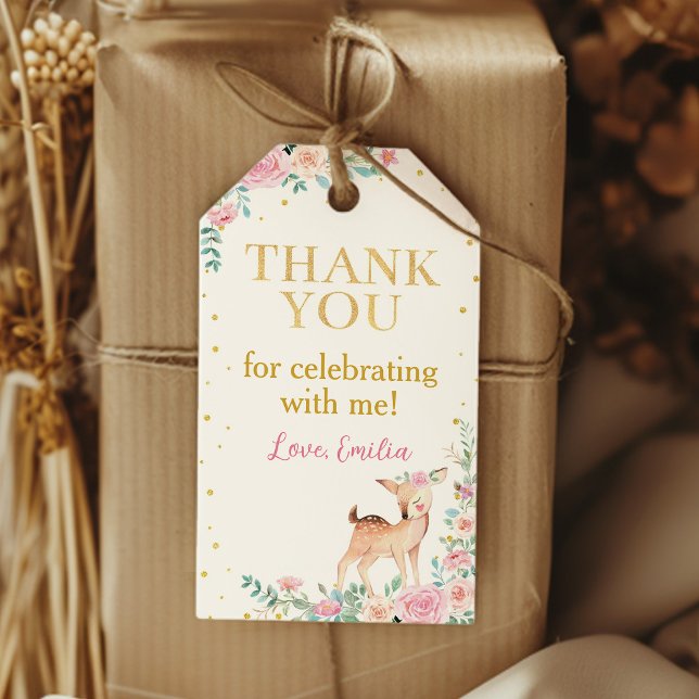 Rosa Blommigt Oanbudsful Hjort Party Tack Presentetikett (Skapare uppladdad)